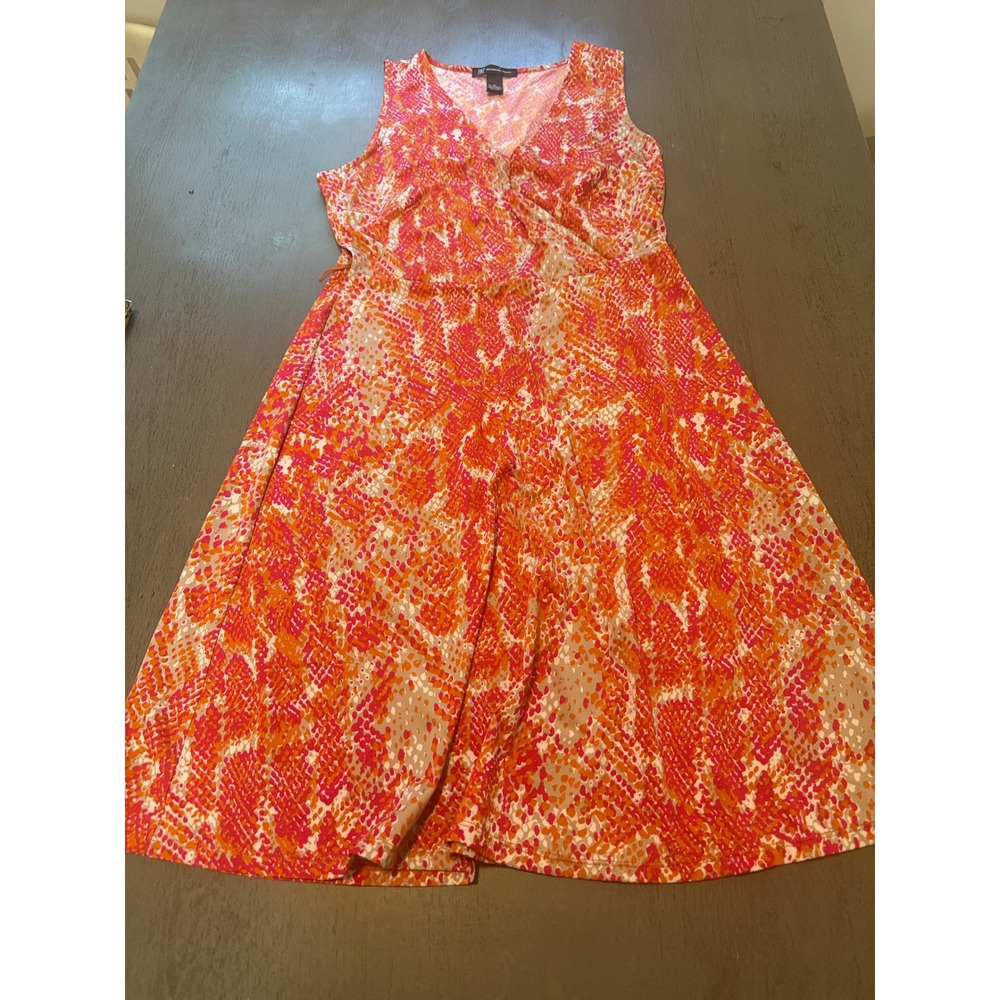 INC International Concepts Orange Pink Snakeskin Faux Wrap Dress Medium